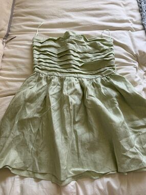 VRG GIRL Saint Malo Linen Mini Dress Sage